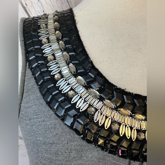 Tory Burch gray embellished neckline sleeveless knit merino wool dress S - Picture 4 of 9